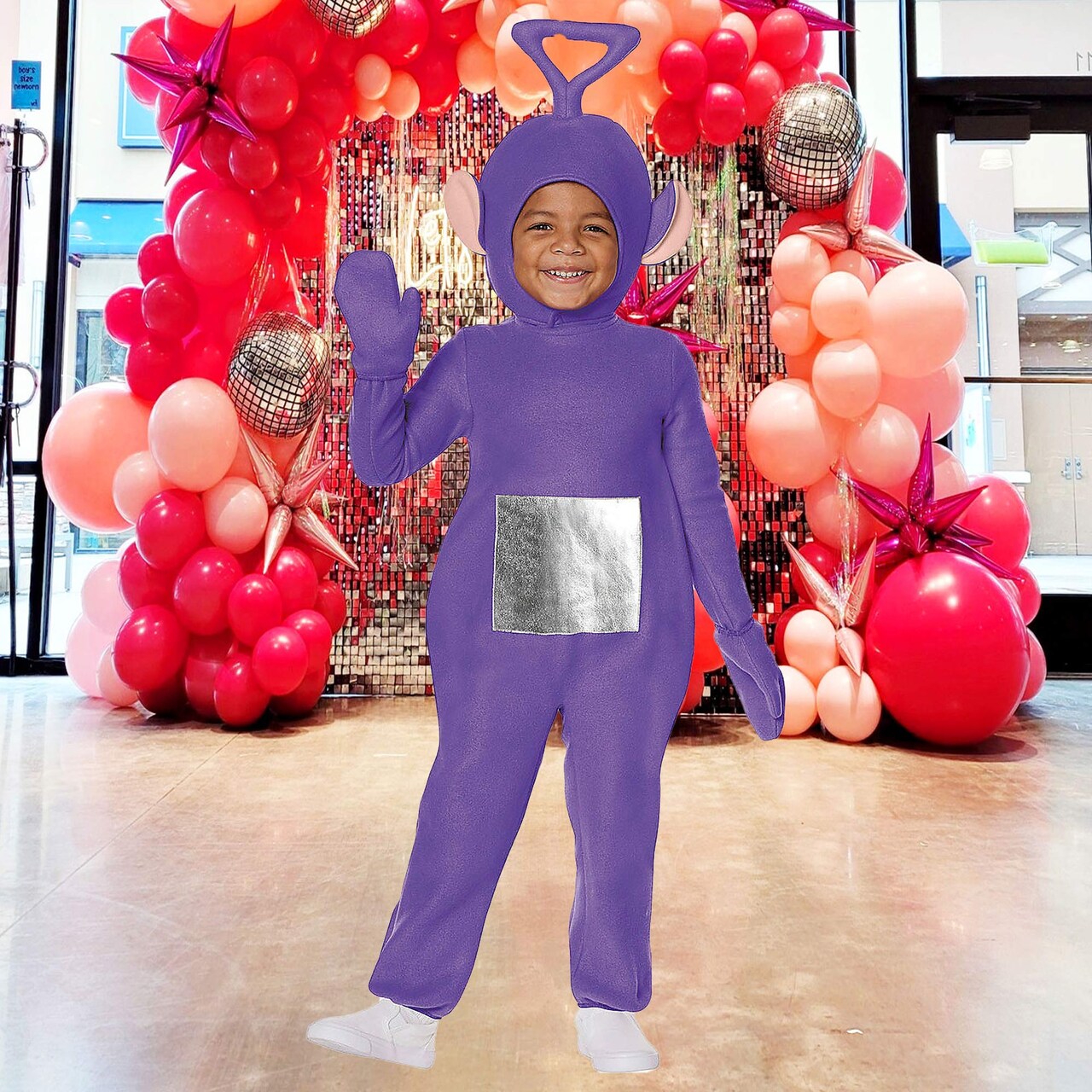 Toddler Teletubbies Purple Tinky-Winky Costume Polyester Outfit with Hood & Mittens